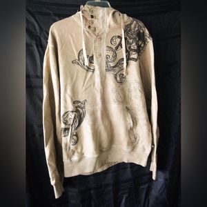 Artful Dodger Ancient Rustic Gothic Graphic Design Spray Hoodie Men's XL Wheat